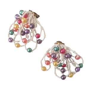 Vintage 80s Rainbow Beaded Earrings Clip-on